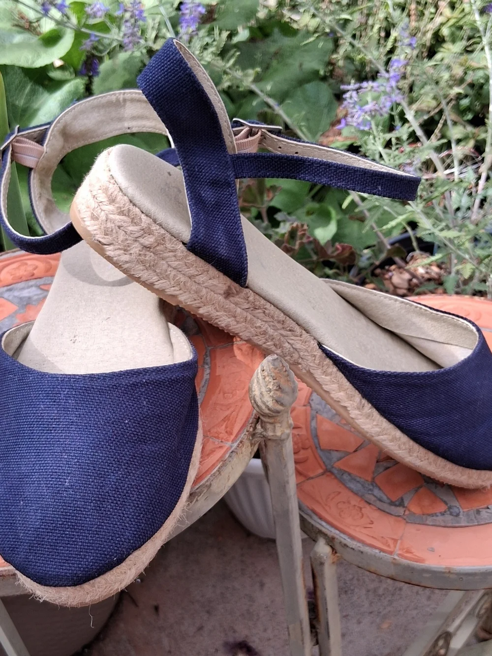 Navy Canvas Espadrille Slingback Sandals - Women